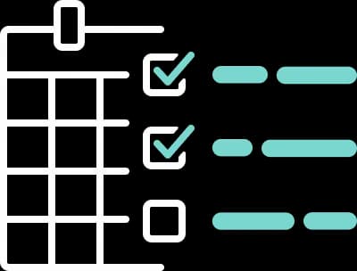 Illustration eines Kalenders mit Checkboxen, von denen einige angekreuzt sind, und leeren Feldern vor einem dunklen Hintergrund.