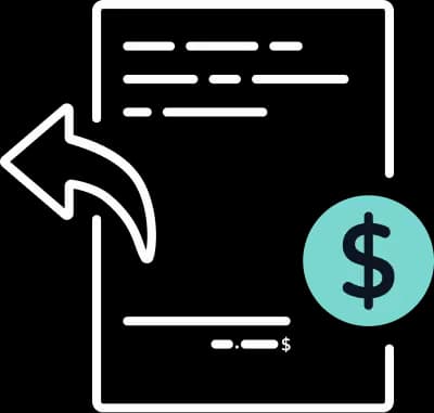 Illustration eines Dokuments mit einem zurückweisenden Pfeil neben einem kreisförmigen Dollarzeichen.