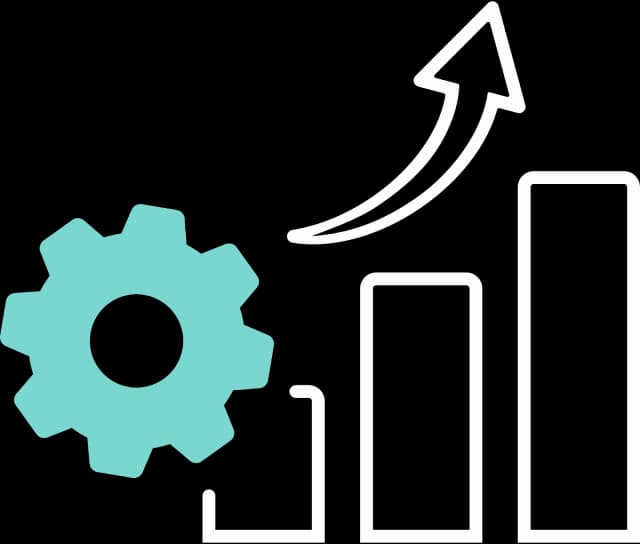 Illustration eines Zahnrads mit einem Pfeil der nach oben geht und einem Balkendiagramm im Hintergrund