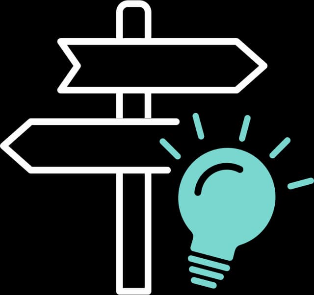 Illustration of a signpost and a light bulb in the foreground.