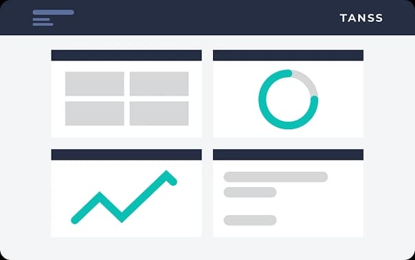 A minimalist user interface of a dashboard with various tables, charts, and texts.