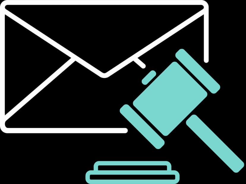 Illustration eines Briefs mit einem Rechter Hammer im Vordergrund