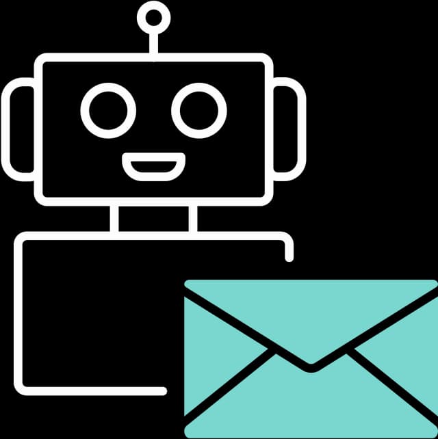 Illustration eines Roboters mit einem Brief im Vordergrund