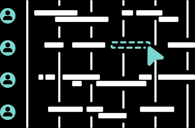 Illustration mehrerer Profile mit jeweils einem Zeitstrahl gefüllt mit unterschiedlichen Balken und einer Maus