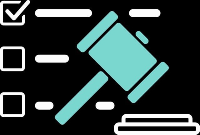 Illustration einer Checkliste und einem richter Hammer