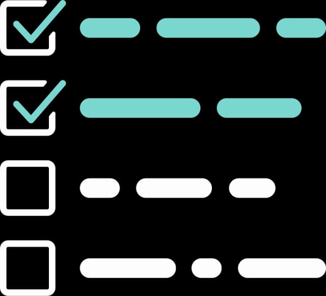 Illustration einer Checkliste, wobei die ersten beiden von vier abgehakt sind.