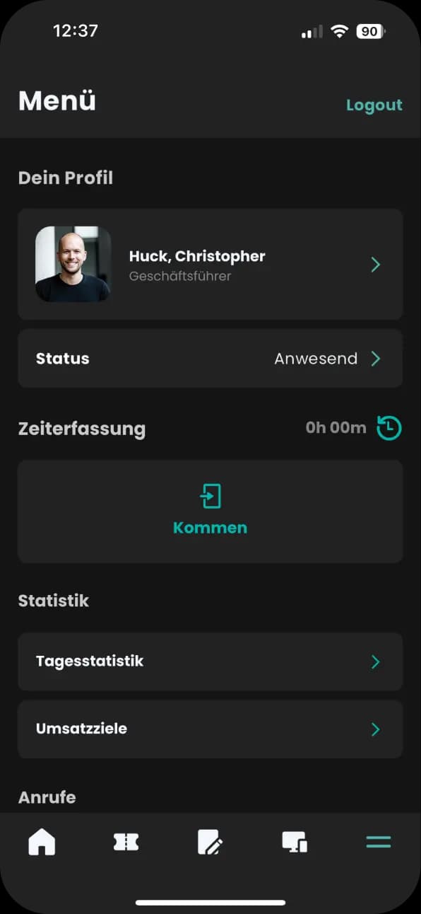TANSS App – Menü